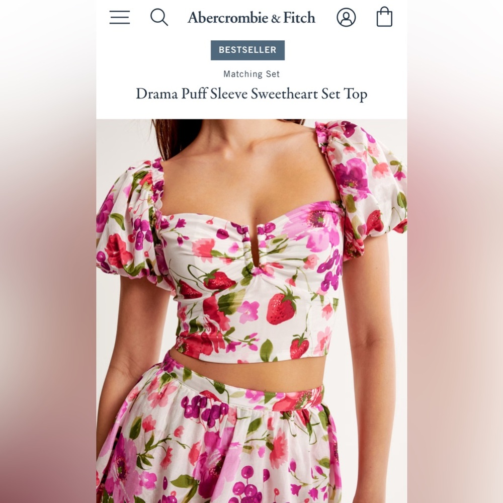 Abercrombie & Fitch Drama Puff Sleeve Sweetheart Set Top